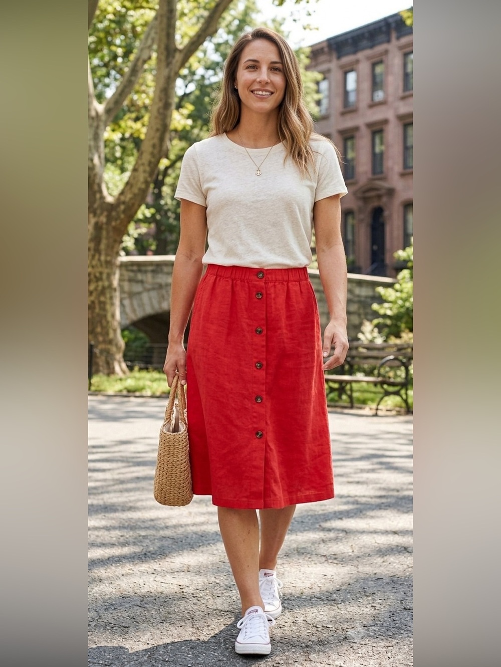 Liz Claiborne || woman’s Vibrant linen blend Red A-Line Skirt size large